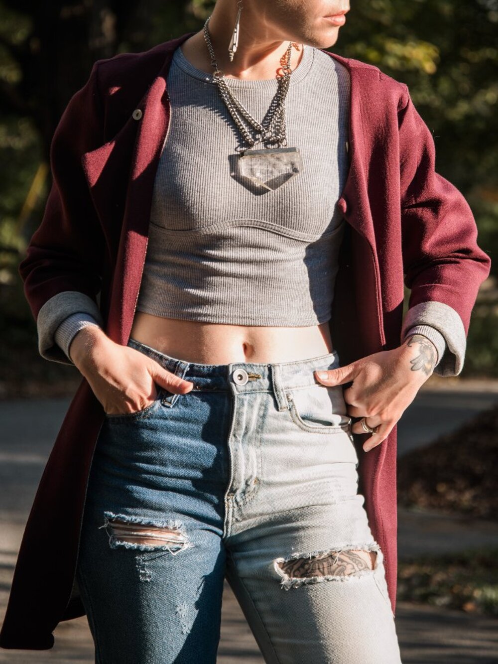 Grey Long Sleeve Crop Top